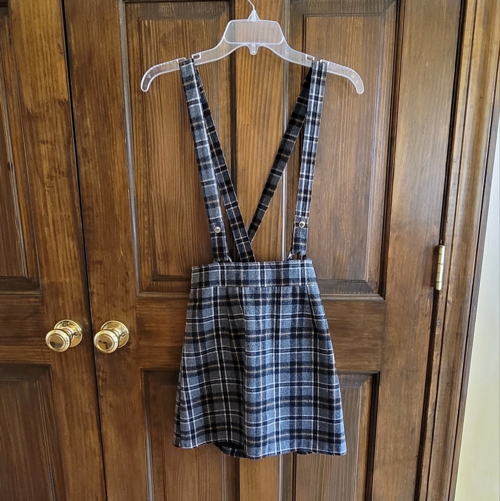 Forever21 Sz S Gray Black Yellow Cream Skirt Adjustable Straps W 28 L 16